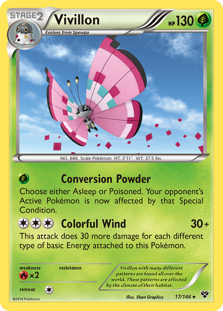 Vivillon (17/146) (Meadow Form/Pink Wings) [XY: Base Set] 