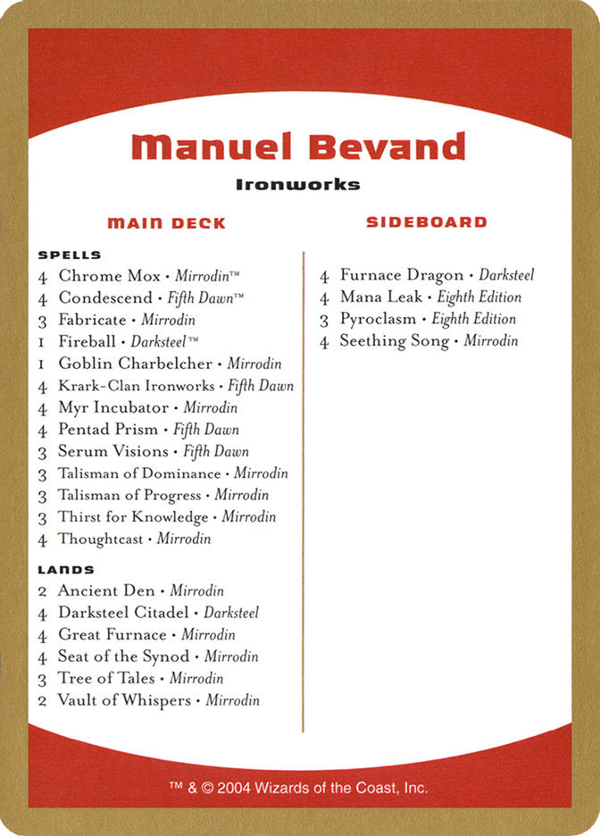 Manuel Bevand Decklist [World Championship Decks 2004] 