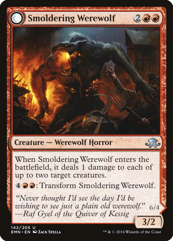 Smoldering Werewolf // Erupting Dreadwolf [Eldritch Moon] 