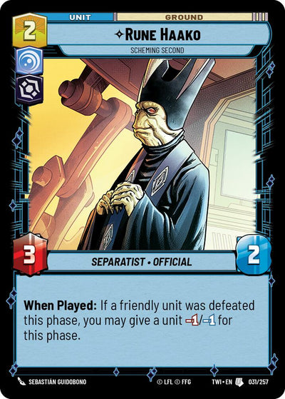 Rune Haako - Scheming Second (031/257) (031/257) [Twilight of the Republic]