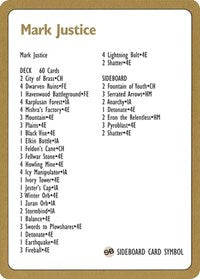 1996 Mark Justice Decklist Card [World Championship Decks] 