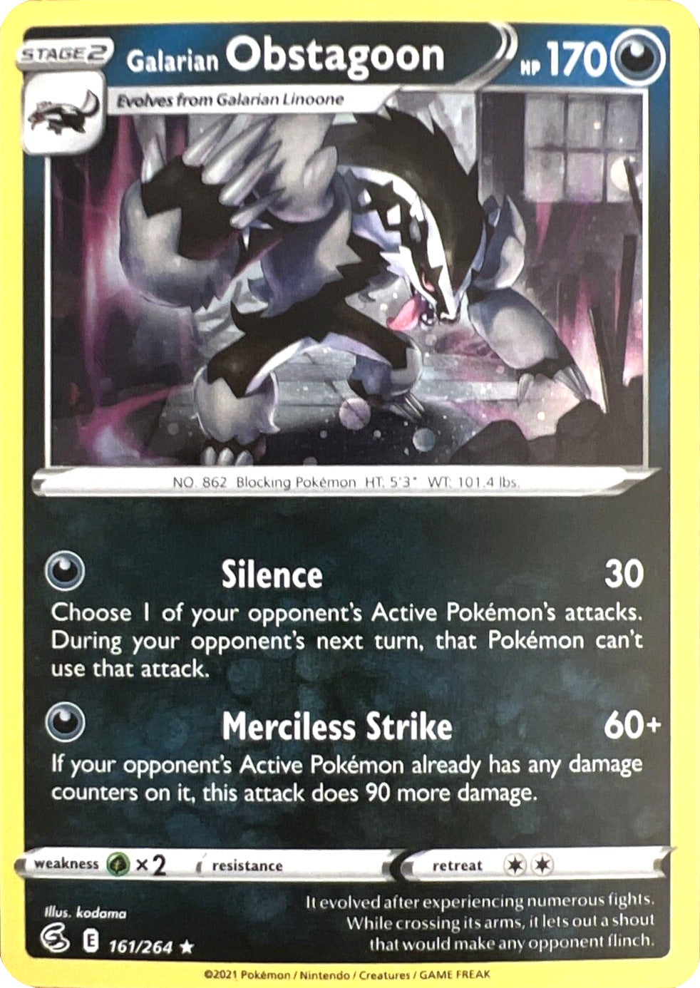 Galarian Obstagoon (161/264) (Cosmos Holo) [Sword & Shield: Fusion Strike] 