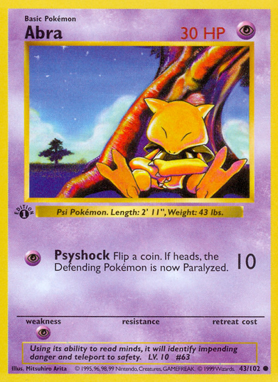 Abra (43/102) (Shadowless) [Base Set 1st Edition] 