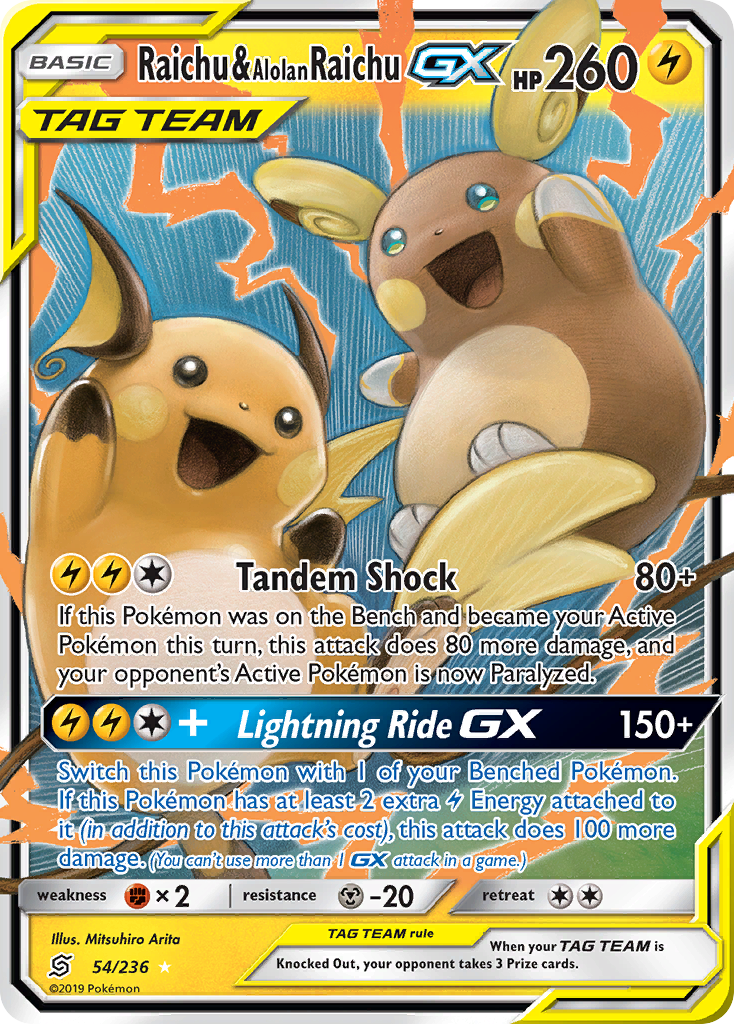 Raichu & Alolan Raichu GX (54/236) [Sun & Moon: Unified Minds] 