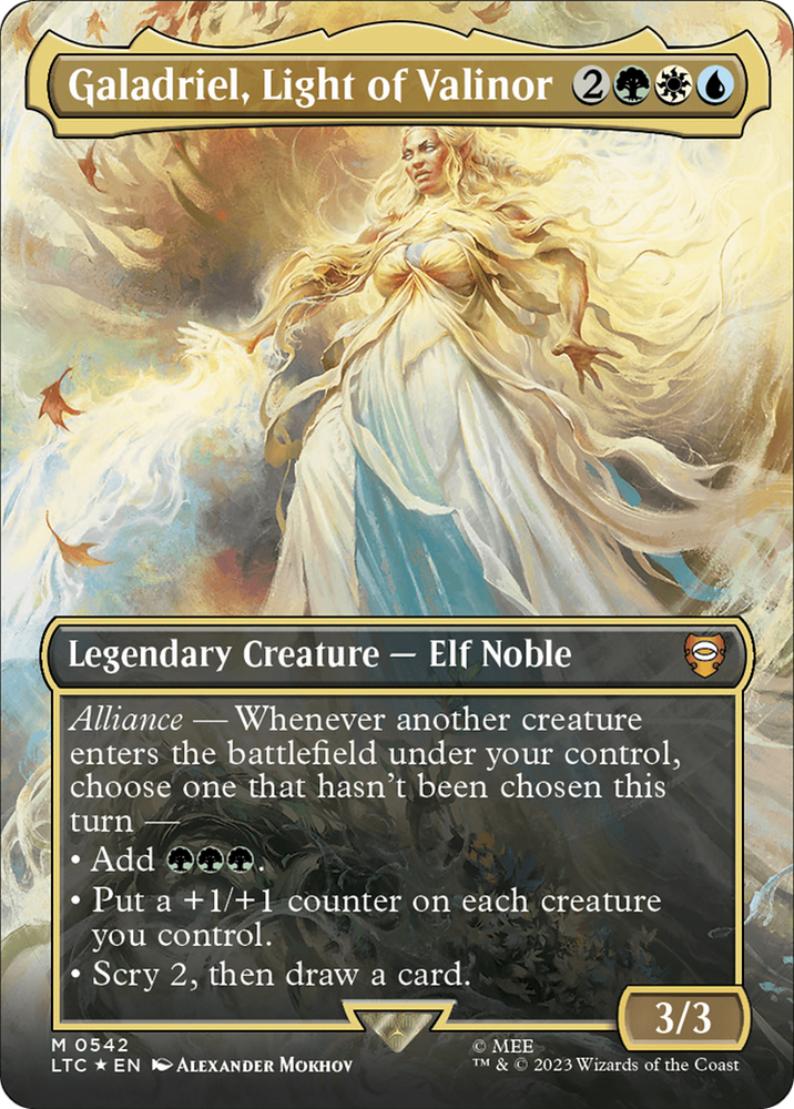 Galadriel, Light of Valinor (Borderless) (Surge Foil) [The Lord of the Rings: Tales of Middle-Earth Commander] 