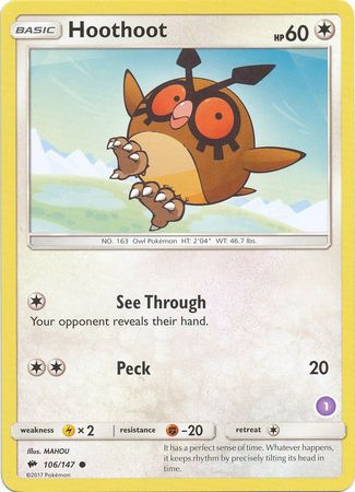 Hoothoot (106/147) (Deck Exclusive #1) [Sun & Moon: Trainer Kit - Alolan Sandslash]