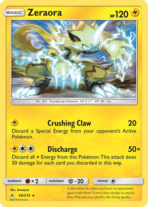 Zeraora (60/214) (Cracked Ice Holo) (Theme Deck Exclusive) [Sun &amp; Moon: Unbroken Bonds] 
