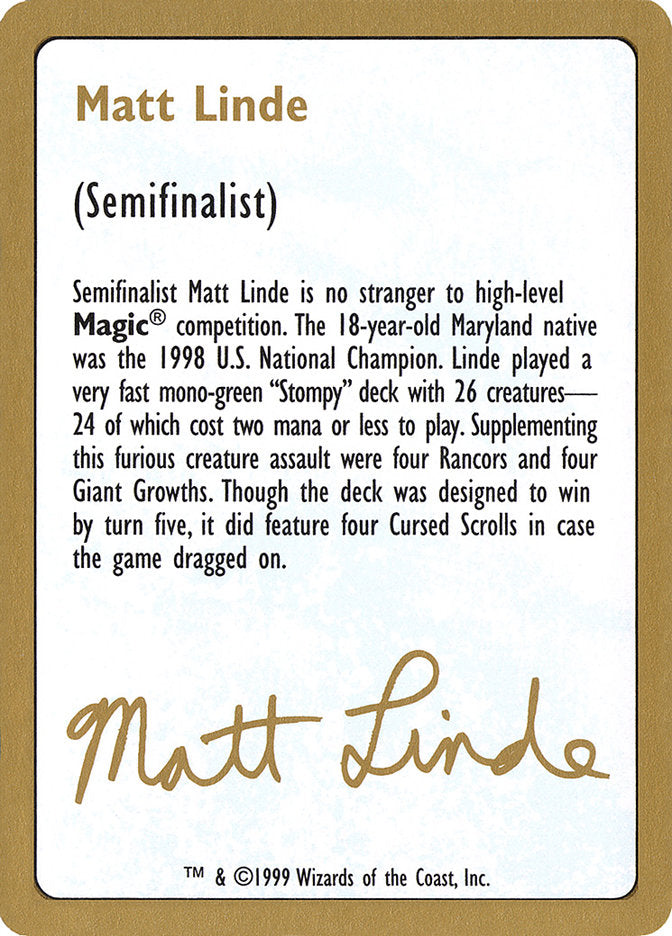 Matt Linde Bio [World Championship Decks 1999] 