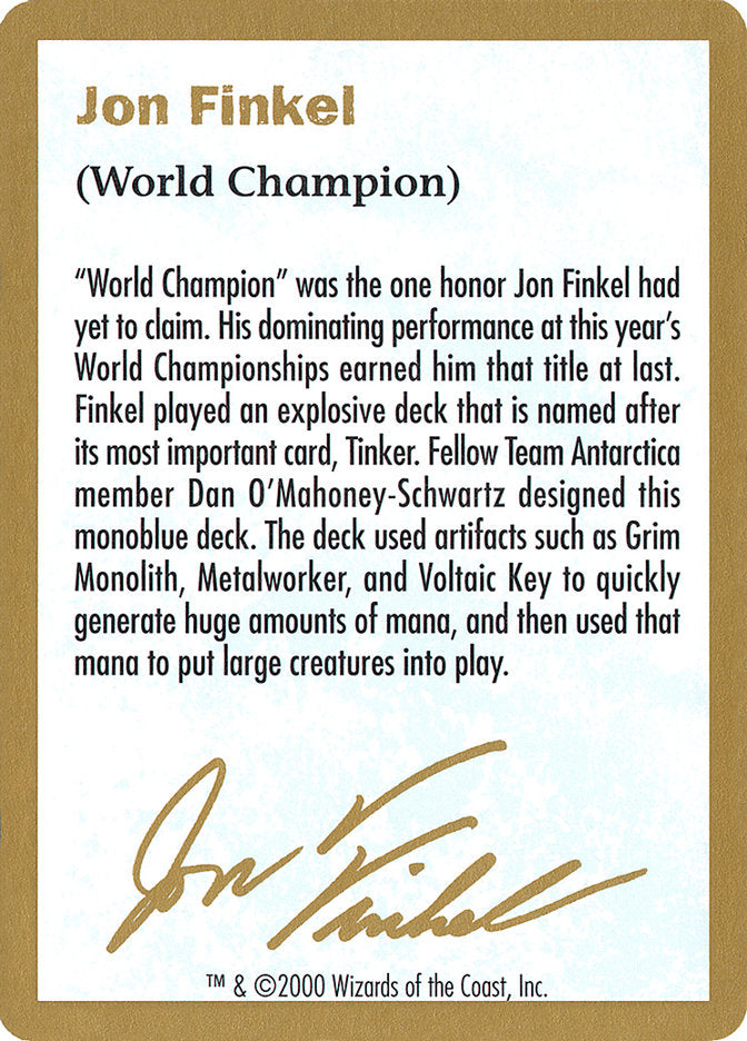 Jon Finkel Bio [World Championship Decks 2000] 